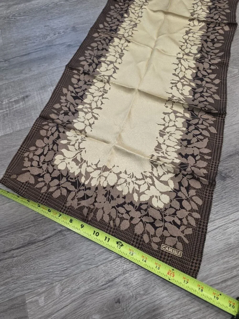 Carlisle NWT long Foliage Brown & Beige Silk Table Runner or scarf 17